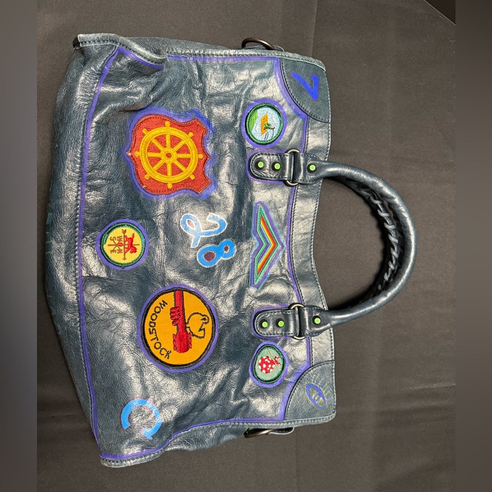 Purse Bag Funky Boho Graffiti Teal Leather Custom One of A Kind